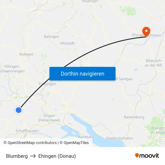 Blumberg to Ehingen (Donau) map