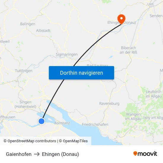 Gaienhofen to Ehingen (Donau) map