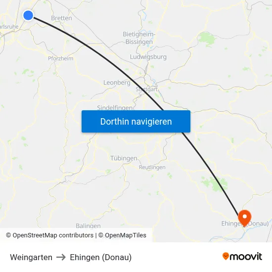 Weingarten to Ehingen (Donau) map