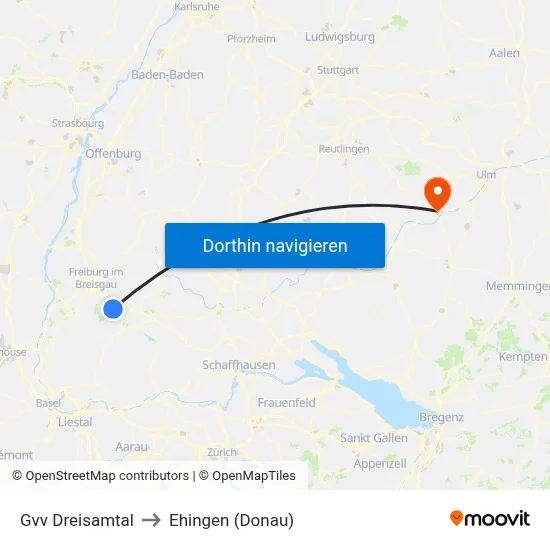 Gvv Dreisamtal to Ehingen (Donau) map