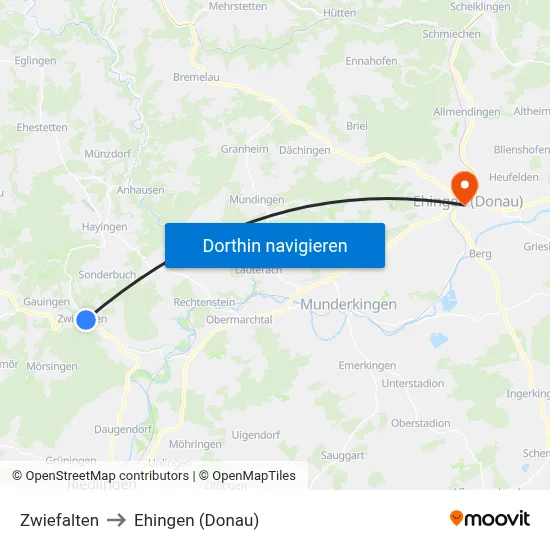 Zwiefalten to Ehingen (Donau) map
