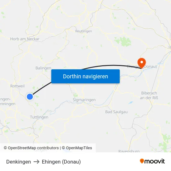 Denkingen to Ehingen (Donau) map