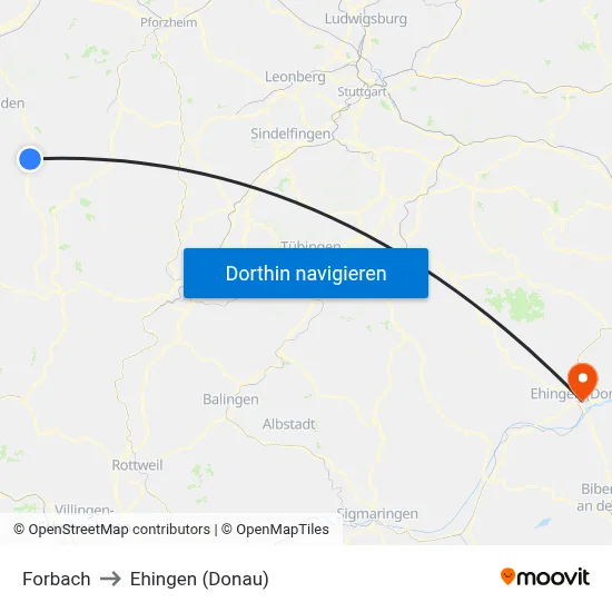 Forbach to Ehingen (Donau) map