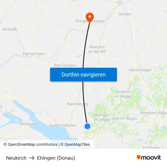 Neukirch to Ehingen (Donau) map