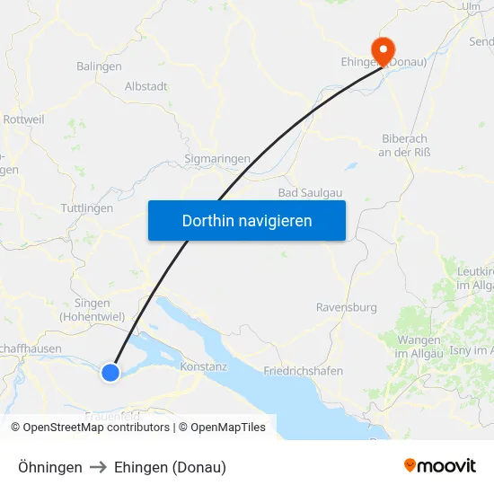 Öhningen to Ehingen (Donau) map