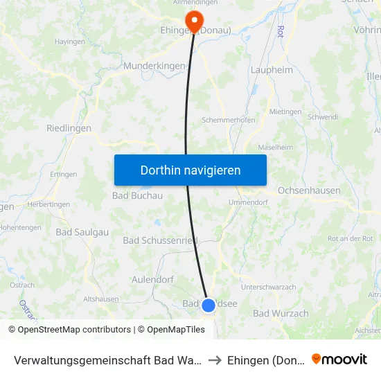 Verwaltungsgemeinschaft Bad Waldsee to Ehingen (Donau) map