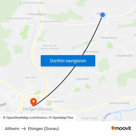 Altheim to Ehingen (Donau) map