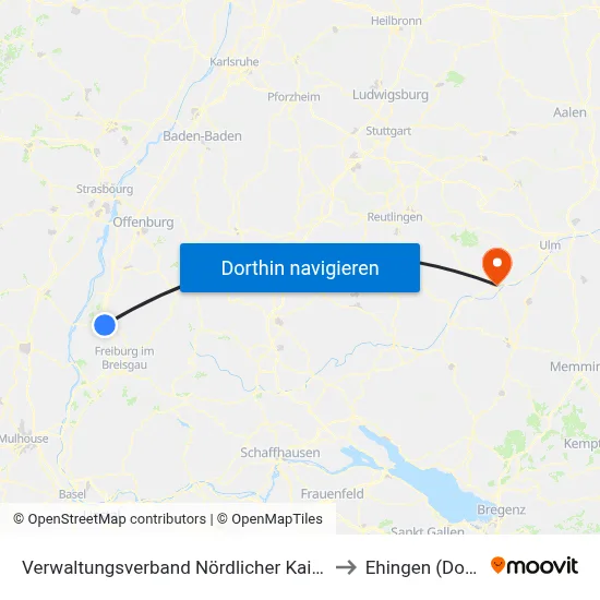 Verwaltungsverband Nördlicher Kaiserstuhl to Ehingen (Donau) map
