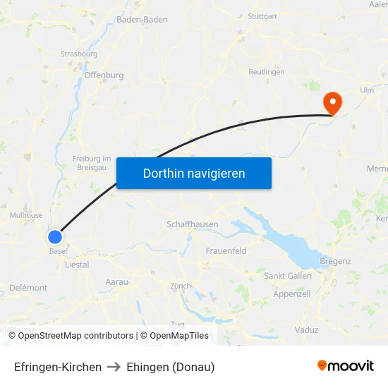 Efringen-Kirchen to Ehingen (Donau) map