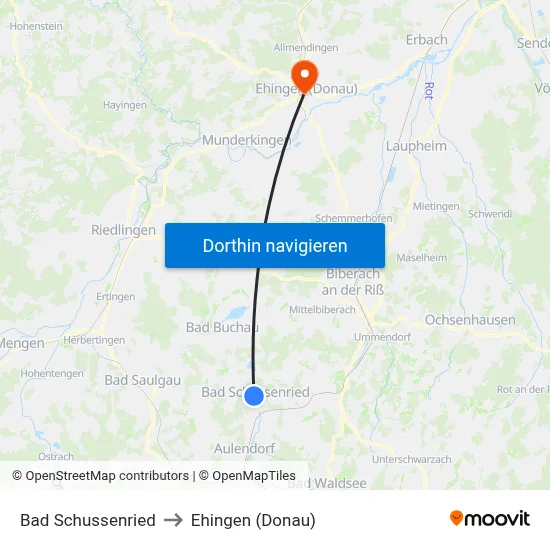 Bad Schussenried to Ehingen (Donau) map