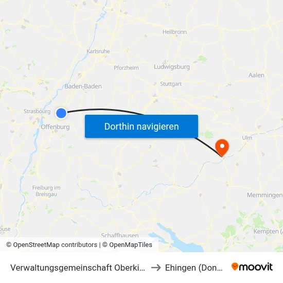 Verwaltungsgemeinschaft Oberkirch to Ehingen (Donau) map