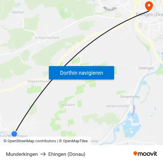 Munderkingen to Ehingen (Donau) map