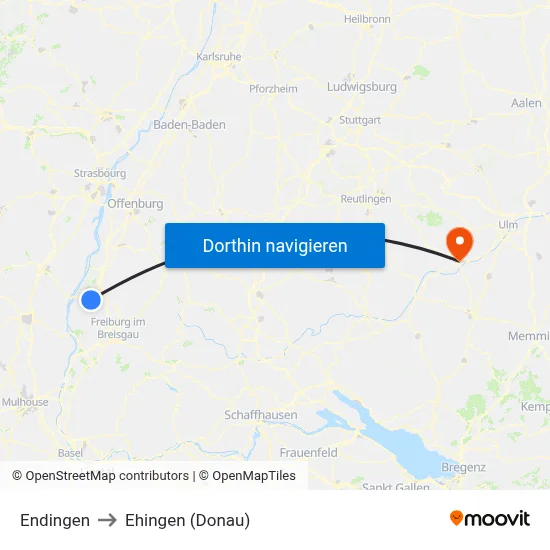 Endingen to Ehingen (Donau) map