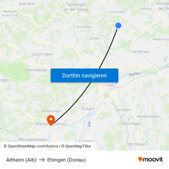 Altheim (Alb) to Ehingen (Donau) map