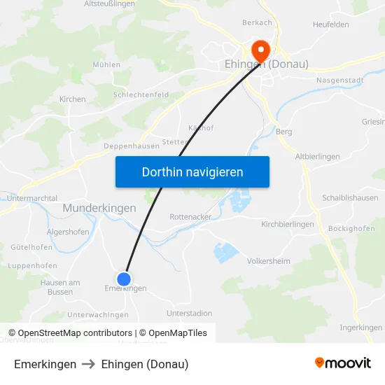 Emerkingen to Ehingen (Donau) map