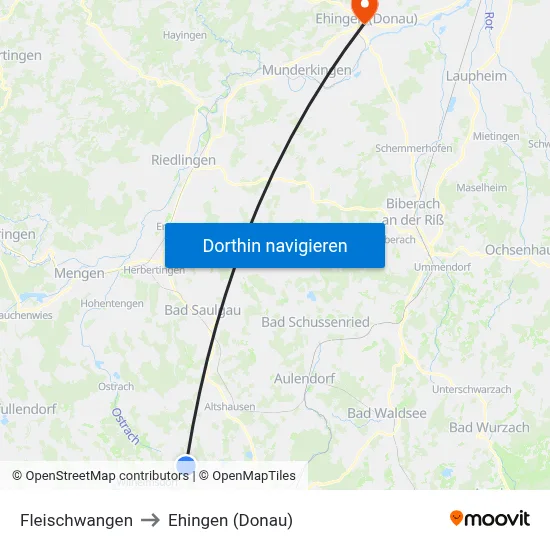 Fleischwangen to Ehingen (Donau) map