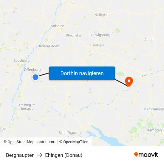 Berghaupten to Ehingen (Donau) map