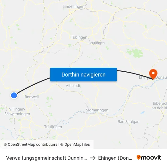 Verwaltungsgemeinschaft Dunningen to Ehingen (Donau) map