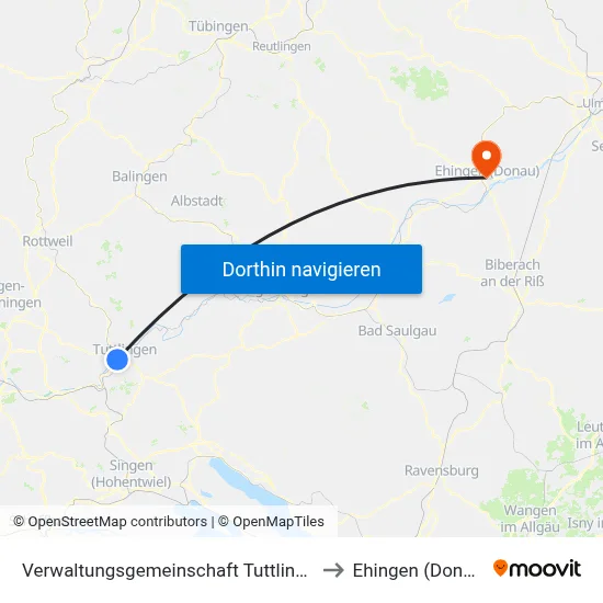 Verwaltungsgemeinschaft Tuttlingen to Ehingen (Donau) map