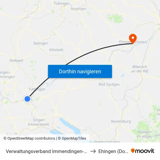 Verwaltungsverband Immendingen-Geisingen to Ehingen (Donau) map