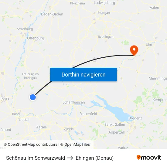 Schönau Im Schwarzwald to Ehingen (Donau) map
