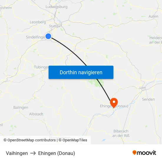 Vaihingen to Ehingen (Donau) map