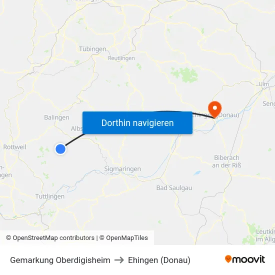 Gemarkung Oberdigisheim to Ehingen (Donau) map