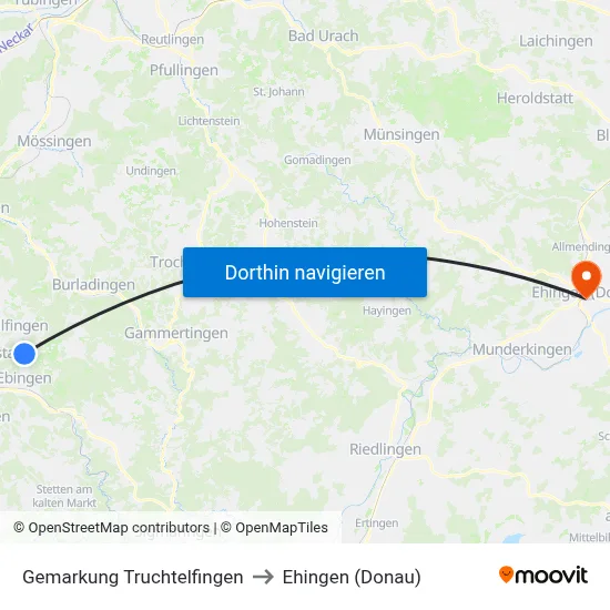 Gemarkung Truchtelfingen to Ehingen (Donau) map