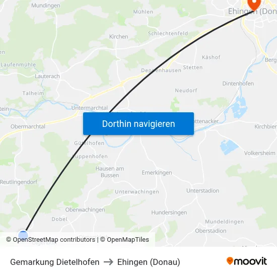 Gemarkung Dietelhofen to Ehingen (Donau) map