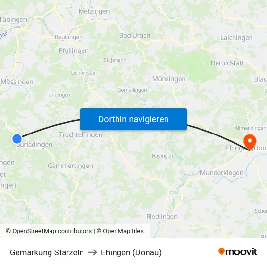 Gemarkung Starzeln to Ehingen (Donau) map