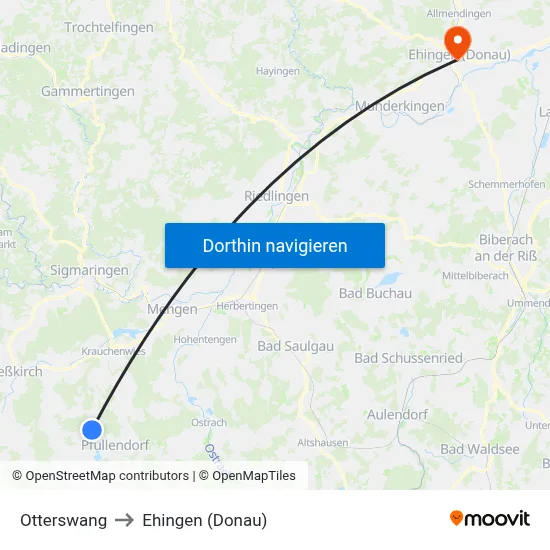 Otterswang to Ehingen (Donau) map
