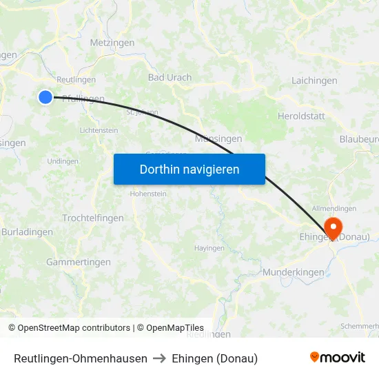 Reutlingen-Ohmenhausen to Ehingen (Donau) map