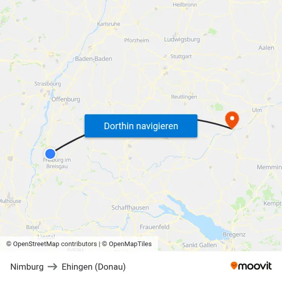 Nimburg to Ehingen (Donau) map