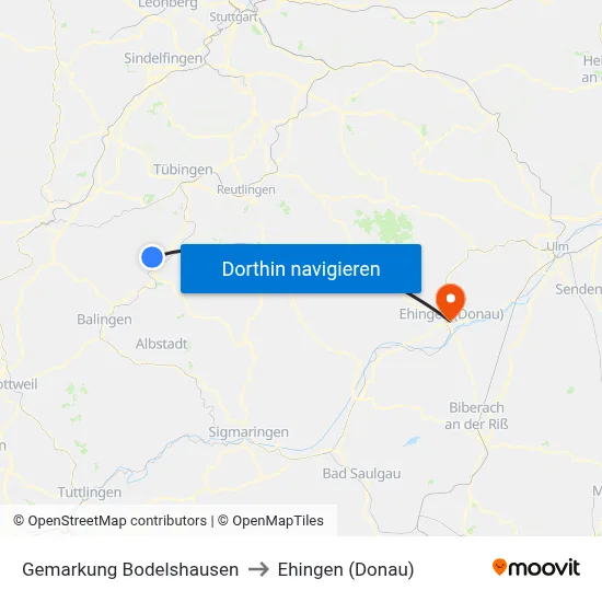 Gemarkung Bodelshausen to Ehingen (Donau) map