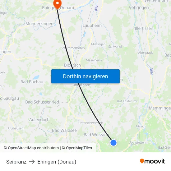 Seibranz to Ehingen (Donau) map