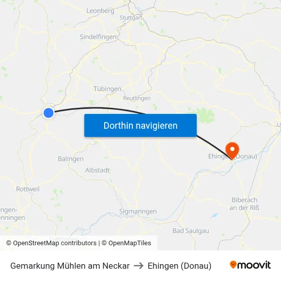 Gemarkung Mühlen am Neckar to Ehingen (Donau) map