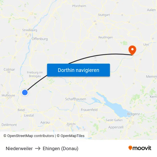 Niederweiler to Ehingen (Donau) map
