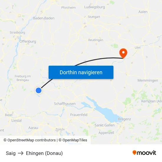 Saig to Ehingen (Donau) map