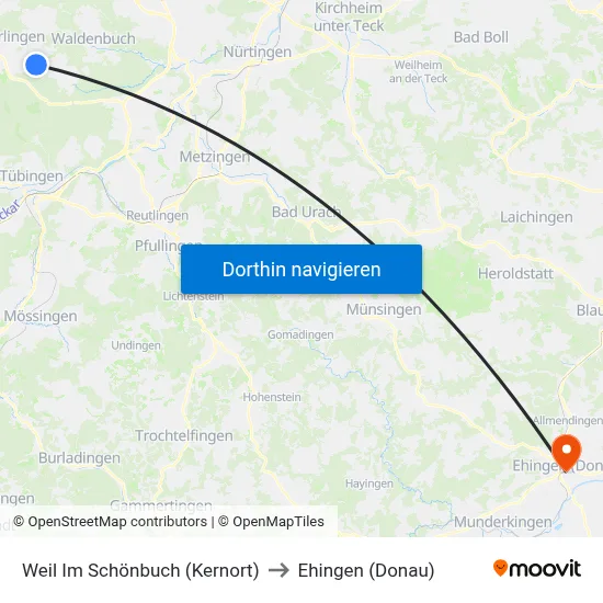Weil Im Schönbuch (Kernort) to Ehingen (Donau) map