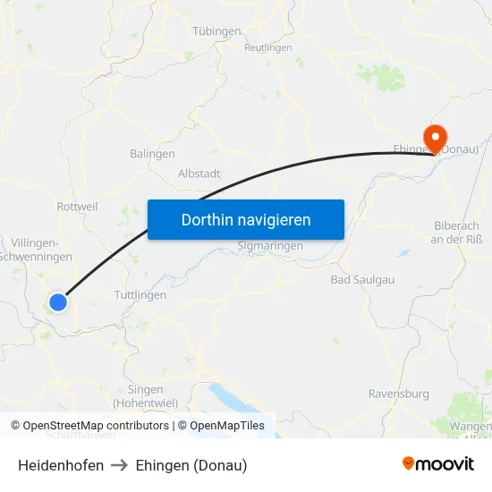 Heidenhofen to Ehingen (Donau) map