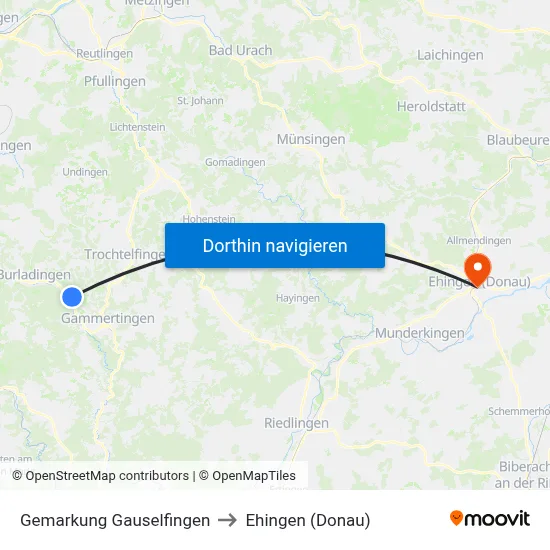 Gemarkung Gauselfingen to Ehingen (Donau) map