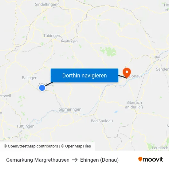 Gemarkung Margrethausen to Ehingen (Donau) map