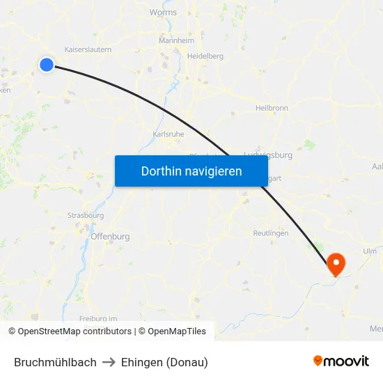 Bruchmühlbach to Ehingen (Donau) map