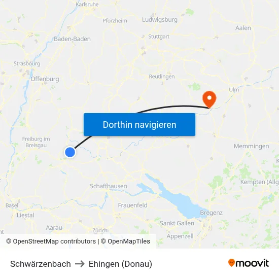 Schwärzenbach to Ehingen (Donau) map