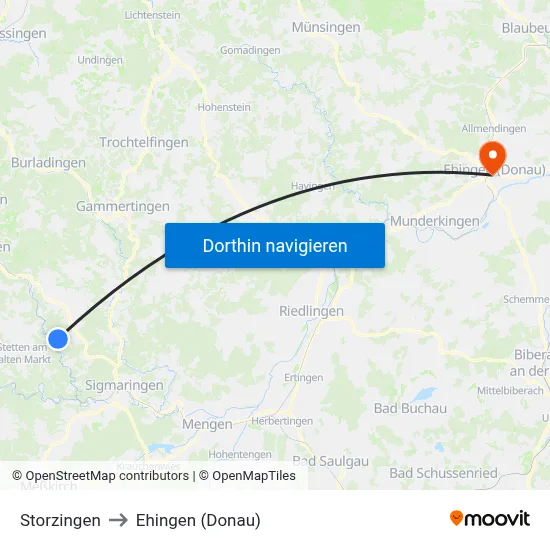 Storzingen to Ehingen (Donau) map