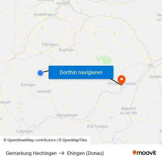 Gemarkung Hechingen to Ehingen (Donau) map