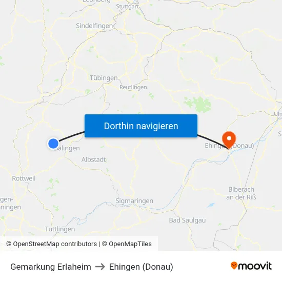 Gemarkung Erlaheim to Ehingen (Donau) map
