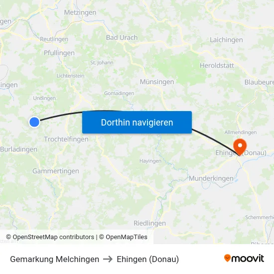 Gemarkung Melchingen to Ehingen (Donau) map