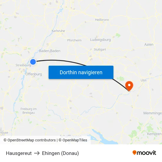 Hausgereut to Ehingen (Donau) map