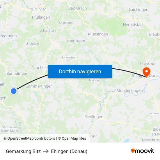 Gemarkung Bitz to Ehingen (Donau) map